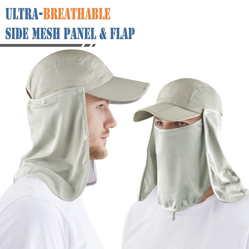ELLEWIN Outdoor Fishing Flap Hat UPF50 Sun Cap Removable Mesh Face Neck Cover, D-khaki/ Mesh Neck Cover, M-L-XL - Image 4